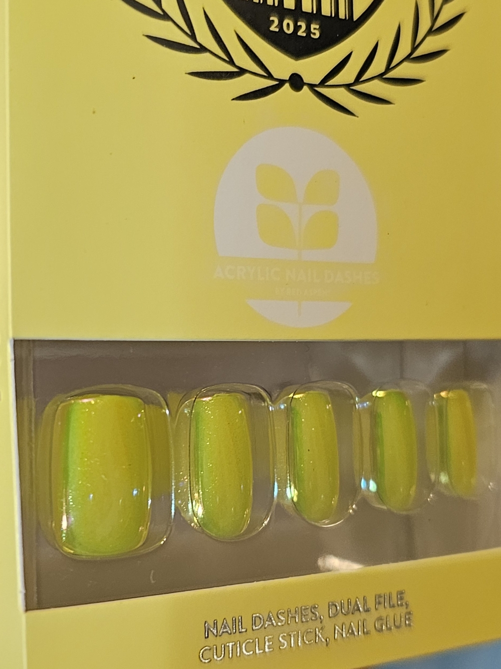 Neon Yellow Acrylic Press-On Nails - Iridescent Finish